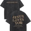 Jesus Loves You Shirts for Men Religious Oversized Graphic Tees Jesus Faith Acid Wash T Shirt God Top